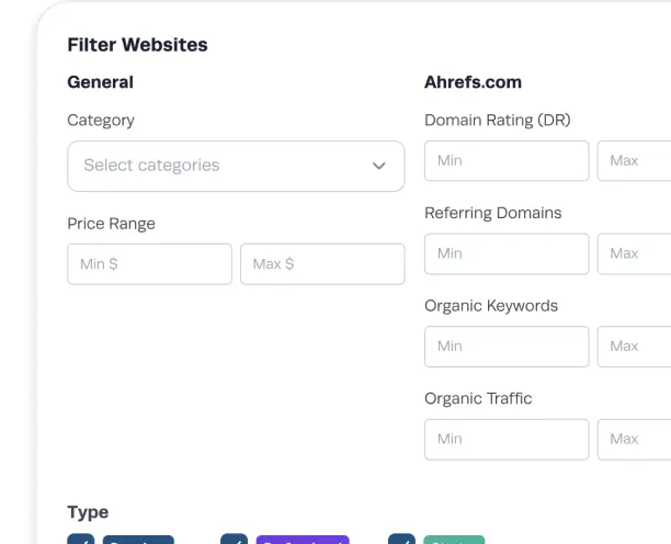 Browse guest post sites by niche and metrics
