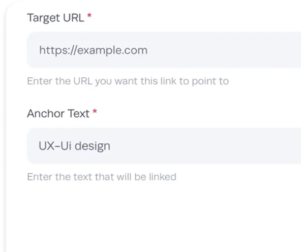 Submit form with target URL and anchor text fields