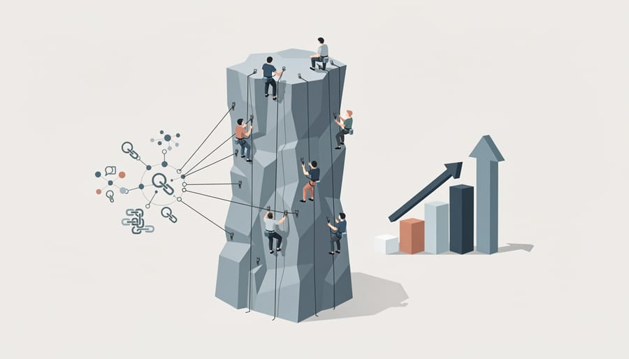 Marketing team collaborating over performance reports in modern office meeting