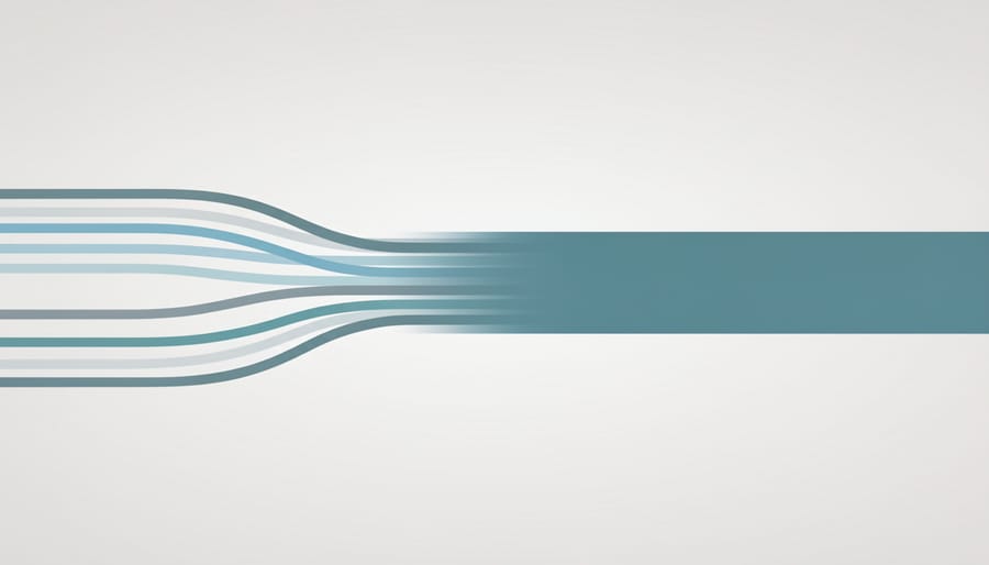 Multiple small water streams merging into one stronger flow over river stones