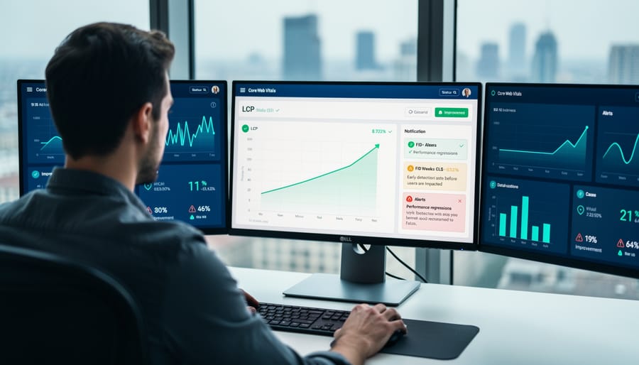 Person working on laptop implementing website performance monitoring