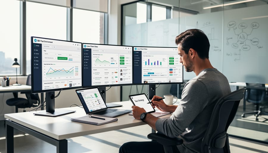 Scientist conducting controlled experiments with test tubes in laboratory setting