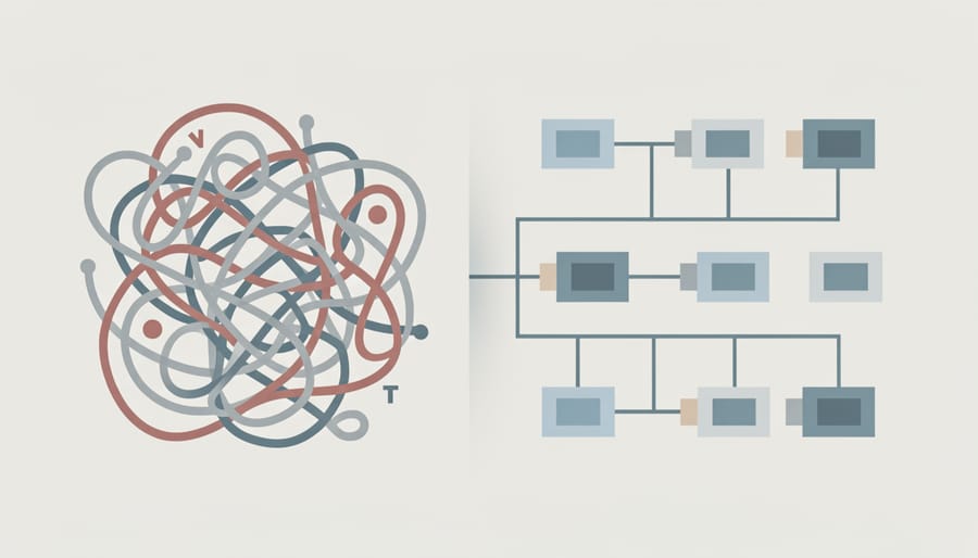 Tangled server cables behind computer equipment representing wasted resources