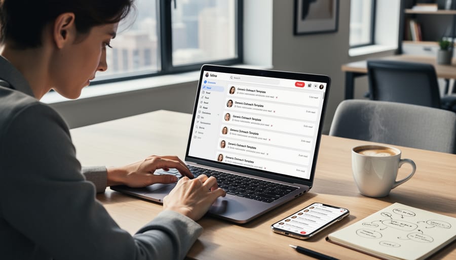 Crumpled paper drafts on desk representing failed outreach attempts