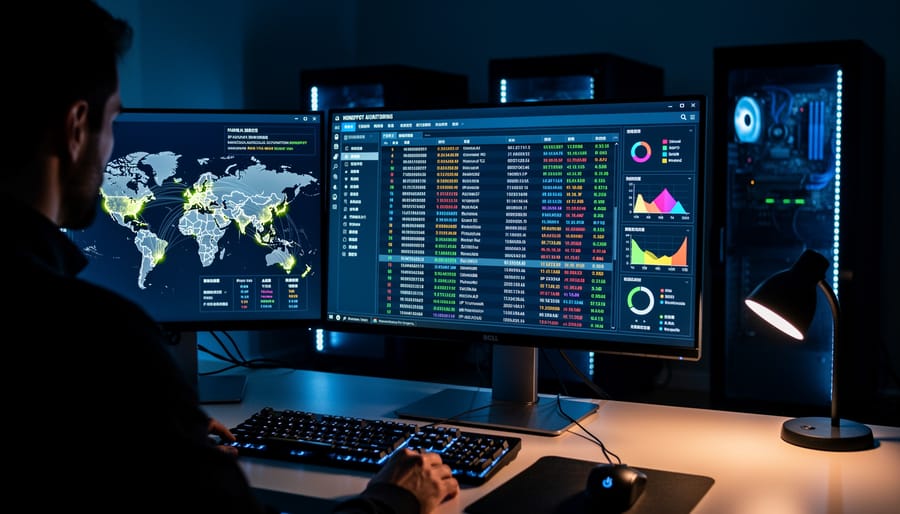 Close-up of server log files showing captured bot traffic data on computer screen