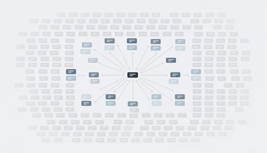 Interconnected network of ropes and posts creating complex web structure