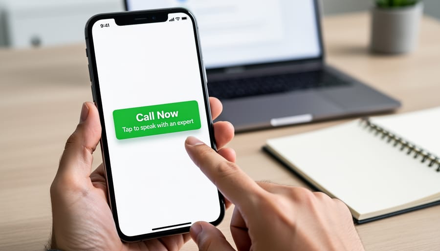Close-up of finger pressing call button on mobile phone screen
