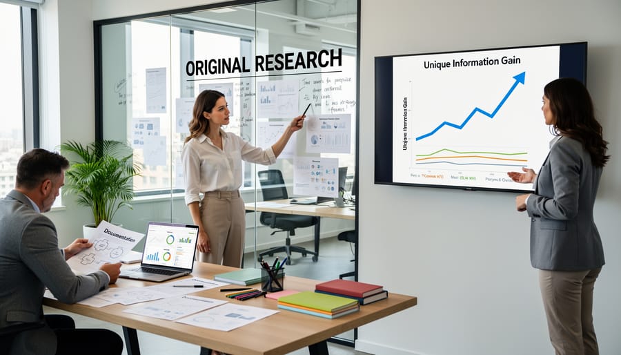 Overhead view of hands taking notes surrounded by research materials and open books on desk