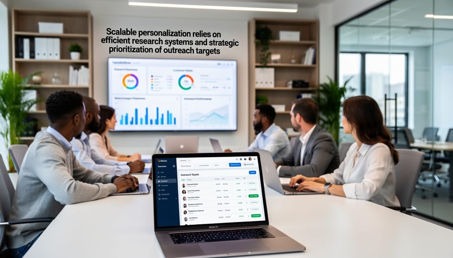 Organized workspace showing outreach research tools and planning materials