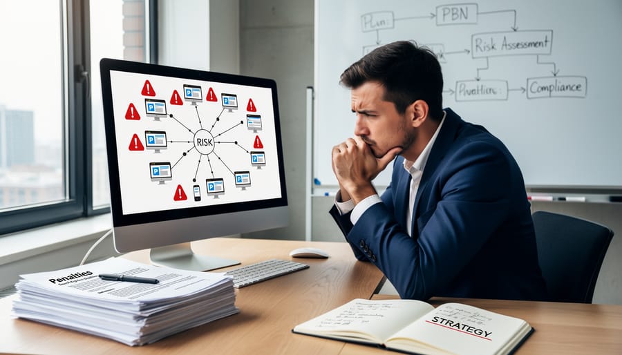 Warning signs and caution tape symbolizing SEO risks and penalties