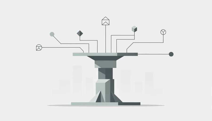 Solid stone foundation supporting structure over water representing strong domain signals