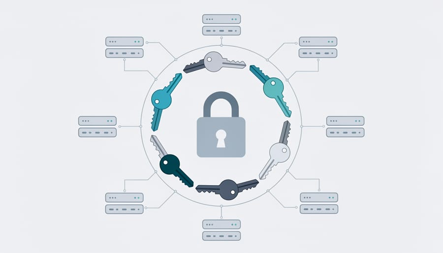 Swiss watch mechanism with intricate gears representing automated key rotation processes