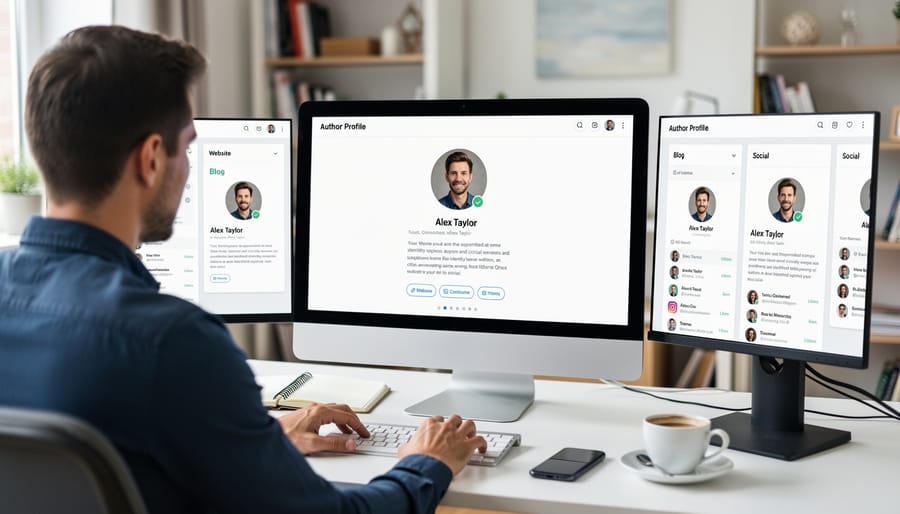 Professional author with consistent identity across multiple digital platforms