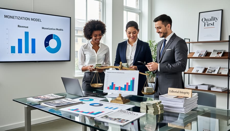 Person working on laptop creating sponsored content in modern office workspace