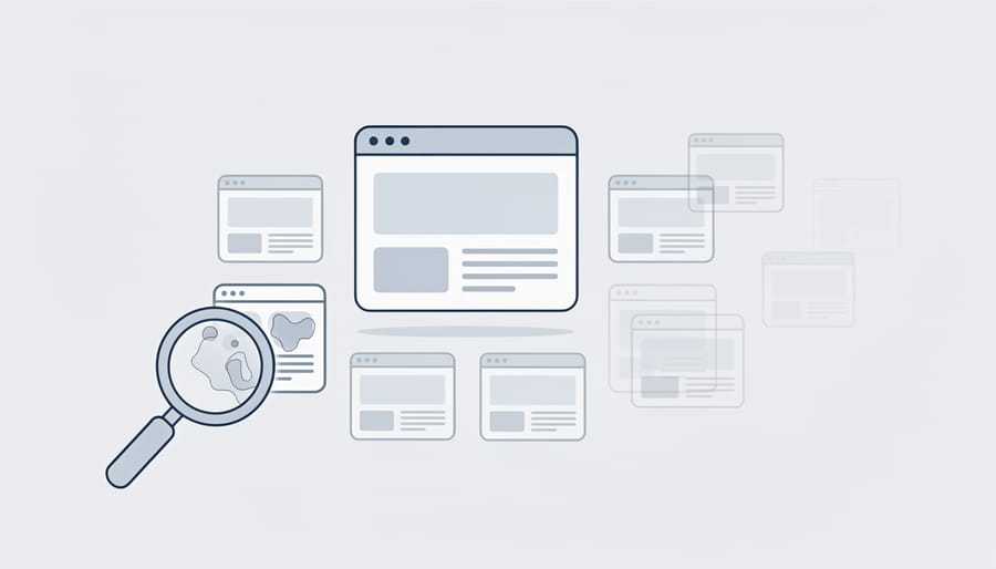 Hands using magnifying glass to carefully examine book pages on desk