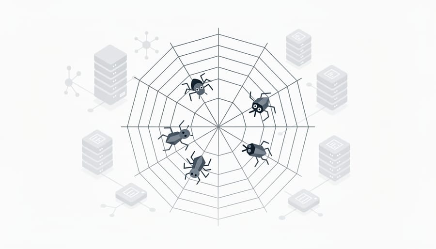 Spider web with dew drops stretched across server equipment symbolizing honeypot detection