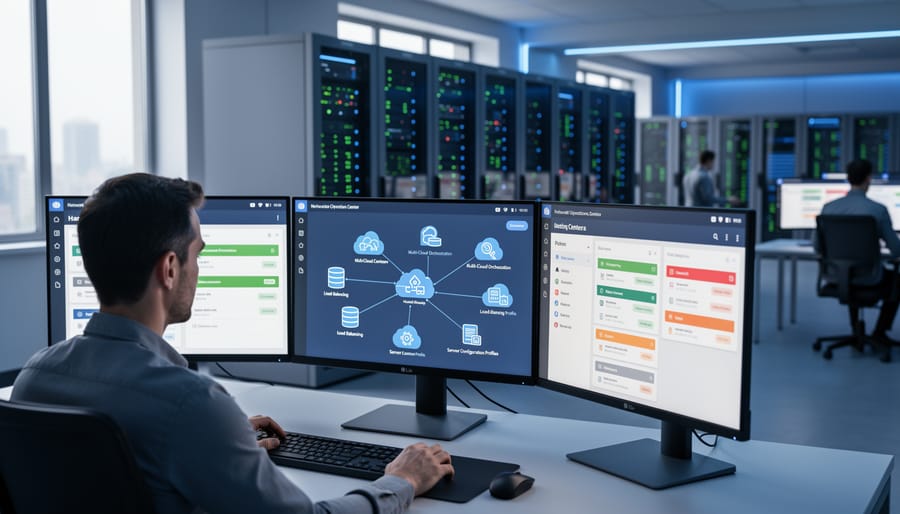 Person working on laptop with multiple network cables representing diverse hosting infrastructure