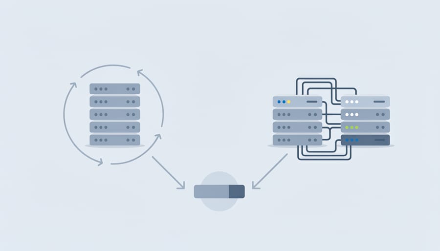 Fork in road showing two equal paths diverging representing choice between load balancing strategies