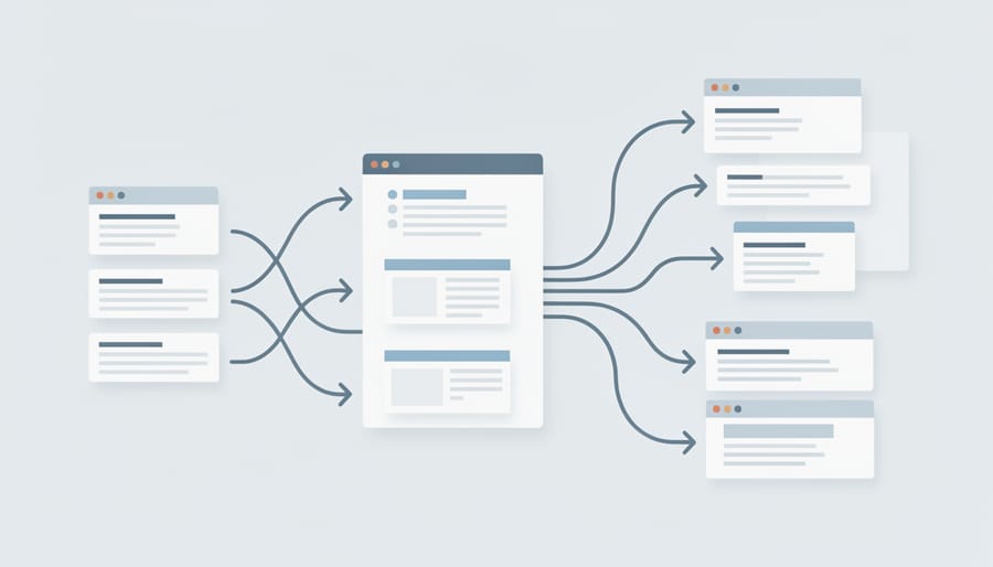 Multiple directional road signs pointing in different directions representing redirect paths