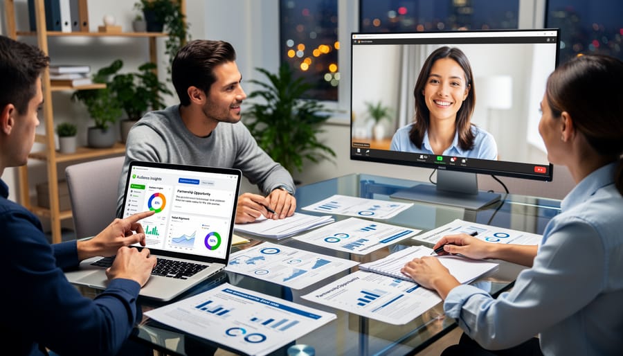 Two people collaborating over notes and planning outreach strategy