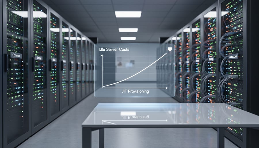 Data center server rack with selective servers powered on while others remain off