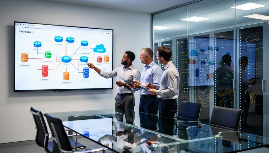 Dense network of fiber optic cables and server equipment showing infrastructure complexity