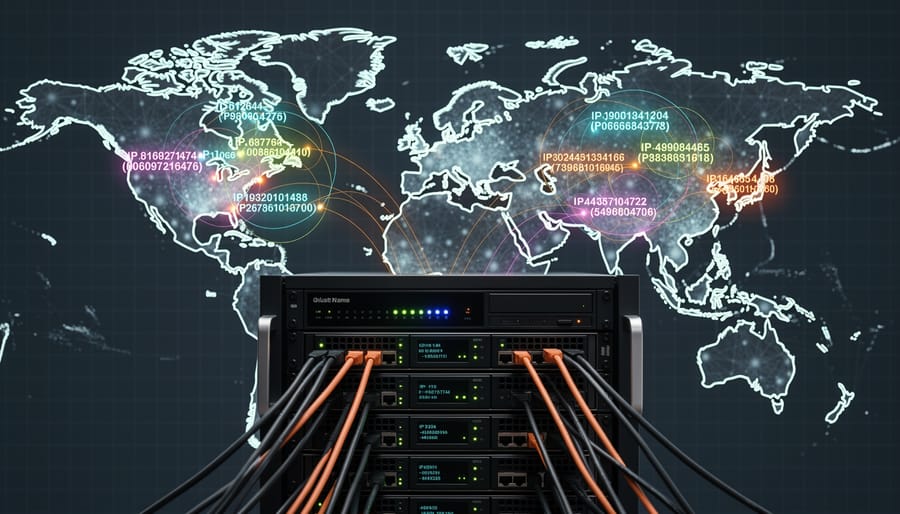 Multiple network cables converging to single server showing shared hosting infrastructure