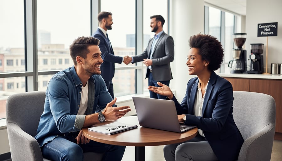 Business professionals meeting and collaborating in modern office environment