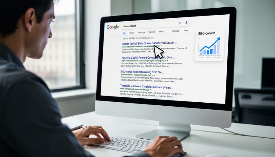 Hand clicking computer mouse representing user engagement with search results