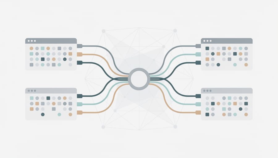 Network of illuminated fiber optic cables showing interconnected patterns