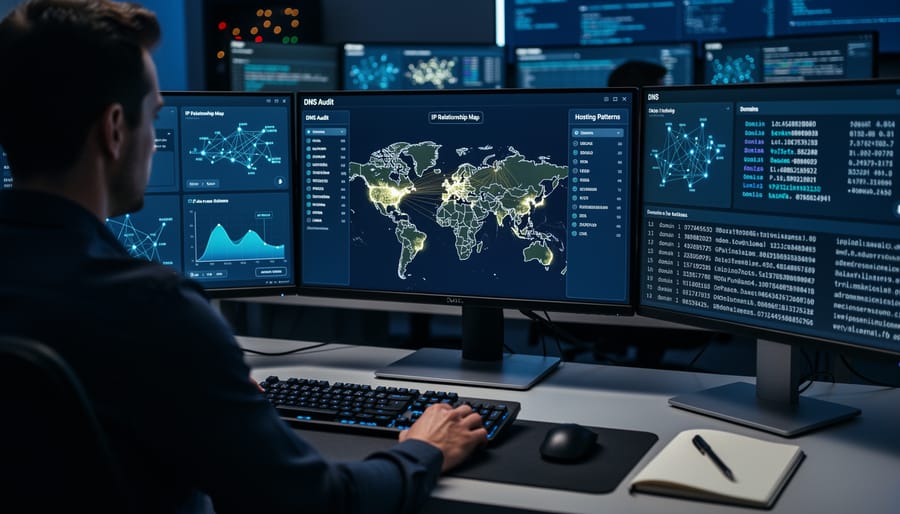 Terminal window showing DNS lookup command results on computer screen