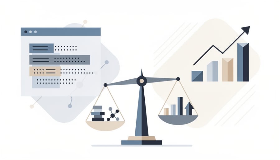 Hands balancing stones on scale representing domain acquisition decision-making