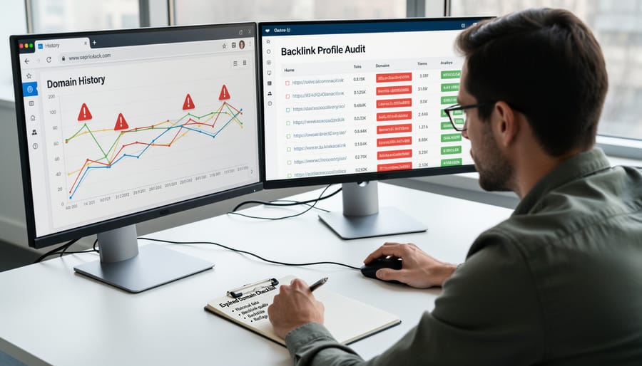 Hands reviewing documents with red flag markers on professional desk