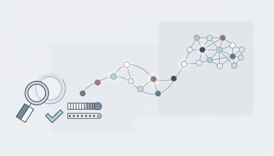 Brass compass on map with connected points representing entity validation process