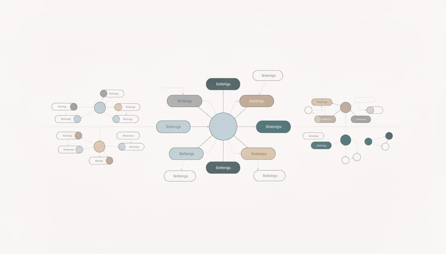 Hands arranging architectural paper models on blueprint showing site structure planning