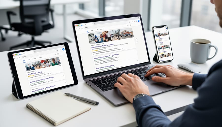 Multiple devices showing webpage testing for rich results validation