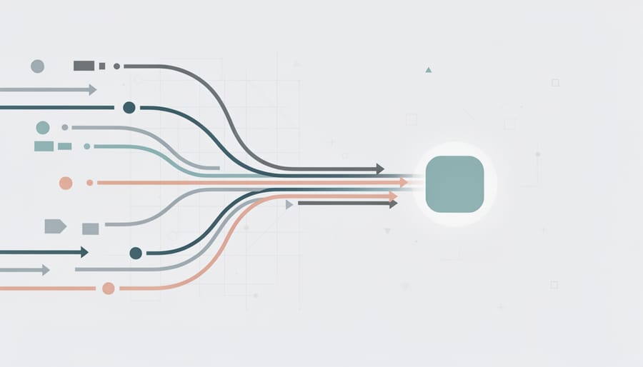 Four colored threads converging to a single point representing multiple attribution paths