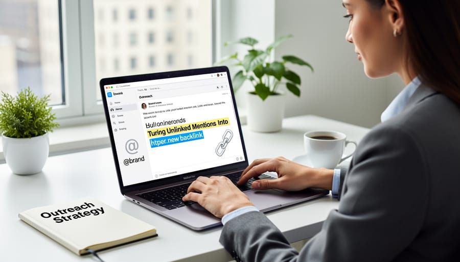 Professional writing outreach email on laptop for link building campaign