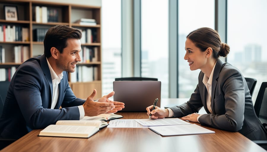 Two professionals shaking hands during collaborative meeting