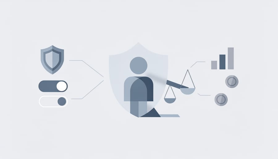 Hands balancing scales weighing privacy protection against revenue considerations