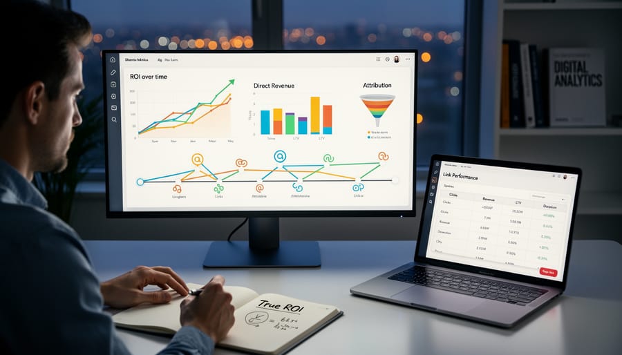 Business professional calculating ROI with calculator and financial spreadsheet