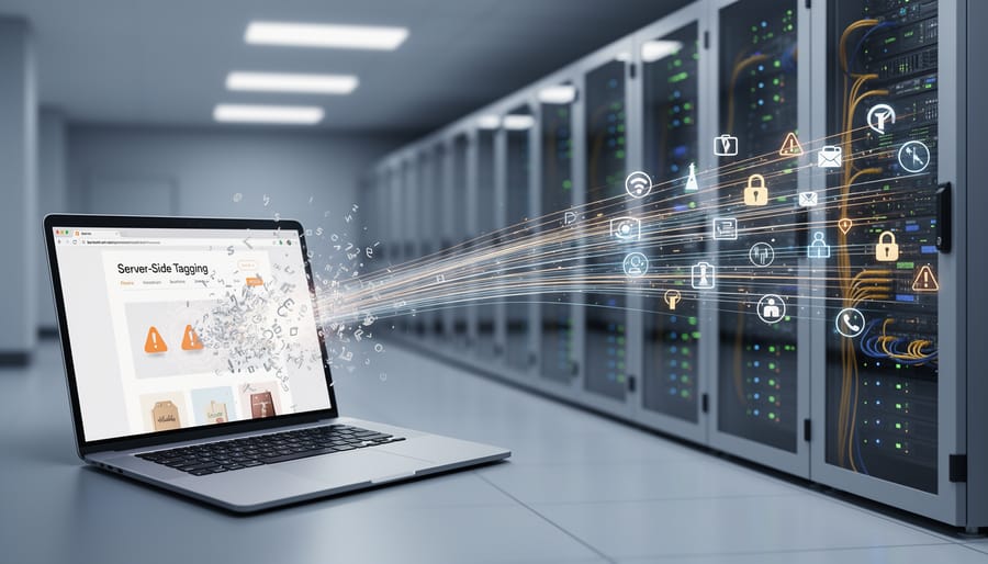 Modern server rack with blue LED indicators in professional data center