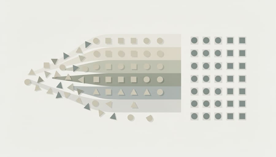 Three transparent layers demonstrating multi-stage filtering process