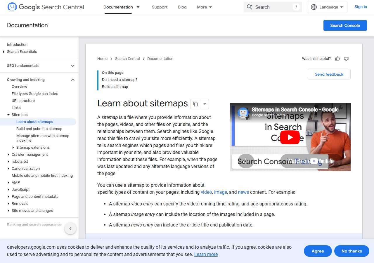 Google Search Central documentation for sitemaps with overview of the sitemap protocol and how Google processes them