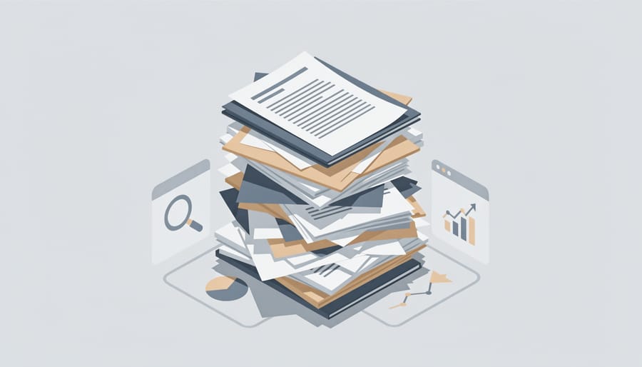 Tangled cables and scattered paperwork on a desk representing risky or unclear SEO terms.